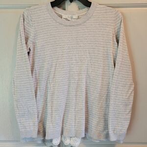 Boden Serene Sweater Grey White Striped Long Sleeve Blouse Shirt